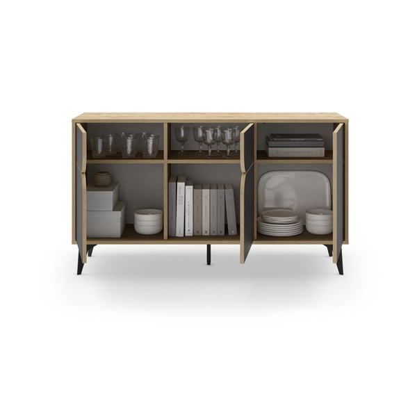 Nízka komoda v dekore duba v čierno-prírodnej farbe 140x79 cm Nola – Marckeric-image-4