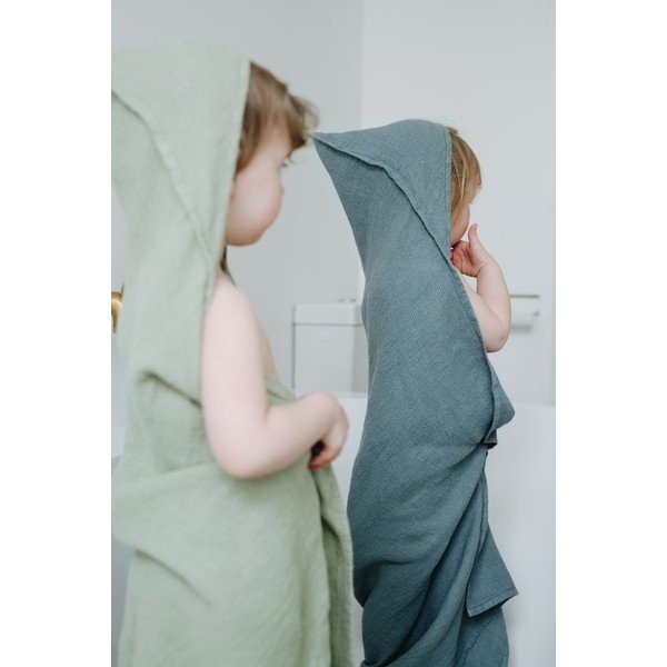 Detská modrá osuška s kapucňou Linen Tales Waffle, 100 x 100 cm-image-4