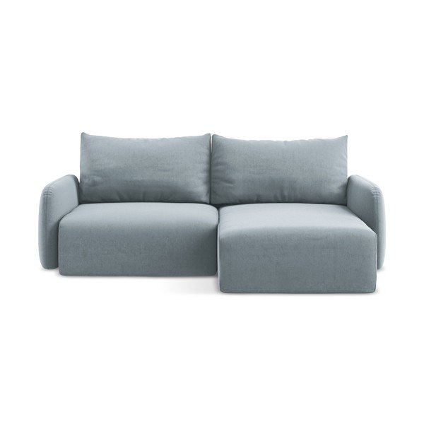 Modrá zamatová rozkladacia/s úložným priestorom rohová pohovka (pravý roh/s leňoškou) Kalena – Makamii