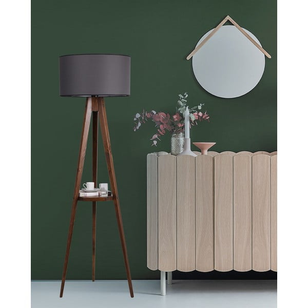 Čierna/hnedá stojacia lampa s poličkou s textilným tienidlom (výška  154 cm) Sehbali Tripod – Opviq lights-image-1
