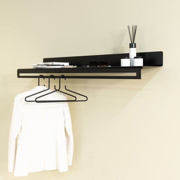 Čierny kovový nástenný vešiak s poličkou 120 cm Sway – Spinder Design-image-1