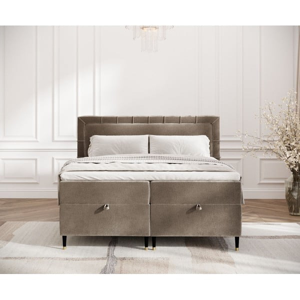Béžová boxspring posteľ s úložným priestorom 160x200 cm Voyage – Maison de Rêve-image-4