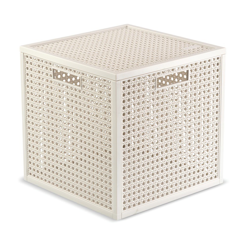 E-shop Krémovobiely úložný box s vekom z recyklovaného plastu 28x28x28 cm Kaya Cube – Curver