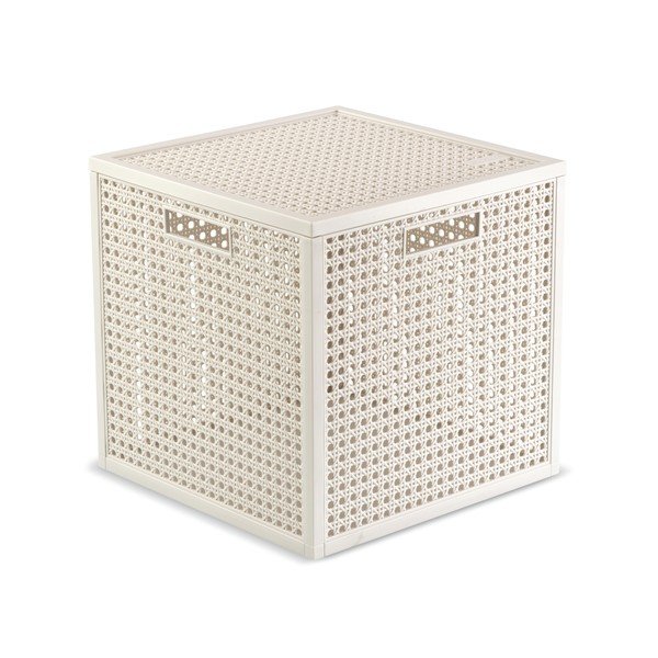 Krémovobiely úložný box s vekom z recyklovaného plastu 28x28x28 cm Kaya Cube – Curver