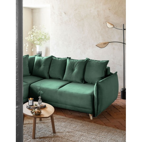 Zelená menčestrová rozkladacia rohová pohovka (ľavý roh) Lazy Lukka – Miuform-image-4