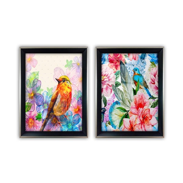 Súprava 2 sklenených obrazov Vavien Artwork Bird, 35 x 45 cm