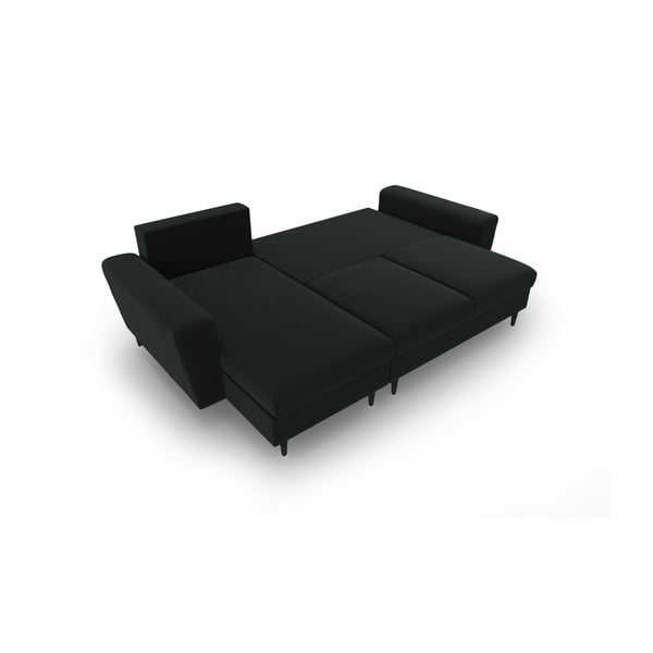 Čierna zamatová rozkladacia/s úložným priestorom rohová pohovka Kyoto – Cosmopolitan Design-image-2