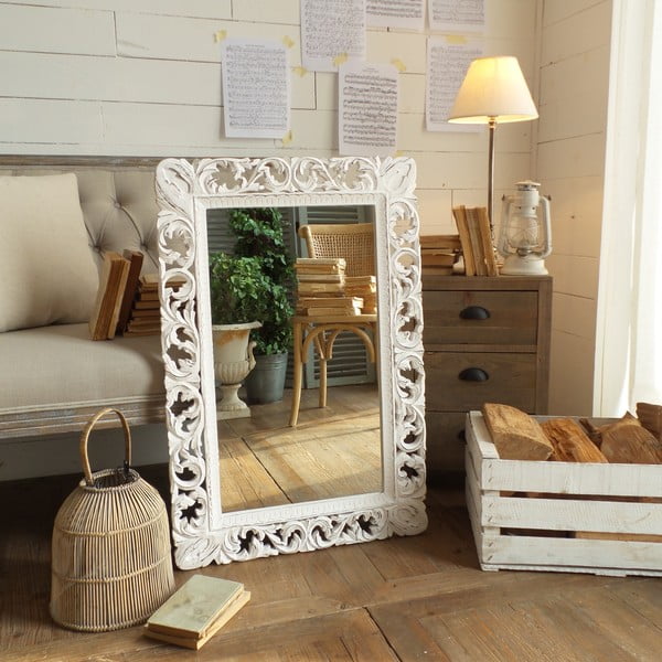 Zrkadlo s rámom z mangového dreva Orchidea Milano Antique White Lace