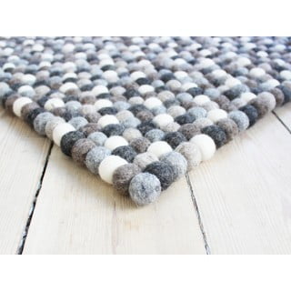 Sivo-biely guľôčkový vlnený koberec Wooldot Ball rugs, 120 x 180 cm