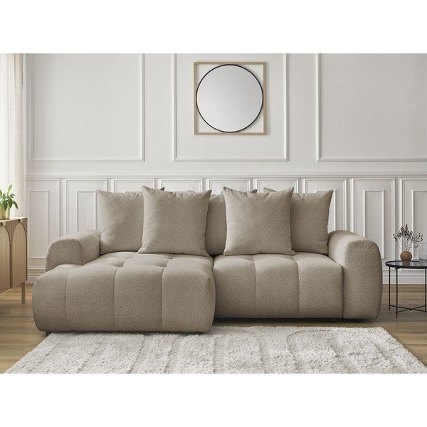 Béžová ženilková rozkladacia/s úložným priestorom rohová pohovka (ľavý roh/s leňoškou) Roxelane – Bobochic Paris-image-1