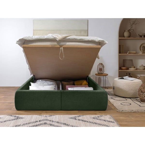 Tmavozelená čalúnená dvojlôžková posteľ s úložným priestorom a roštom 180x200 cm Garancia – Bobochic Paris-image-3