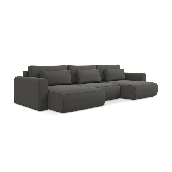 Tmavosivá zamatová rozkladacia/s úložným priestorom rohová pohovka (do tvaru "U") Kapua – Makamii-image-1