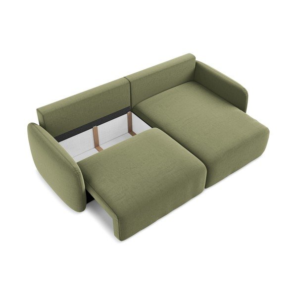 Zelená zamatová rozkladacia/s úložným priestorom rohová pohovka (pravý roh/s leňoškou) Kalena – Makamii-image-4