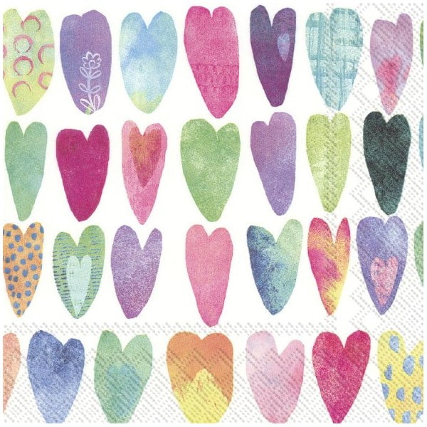 Papierové obrúsky v súprave 20 ks Rainbow Hearts - IHR