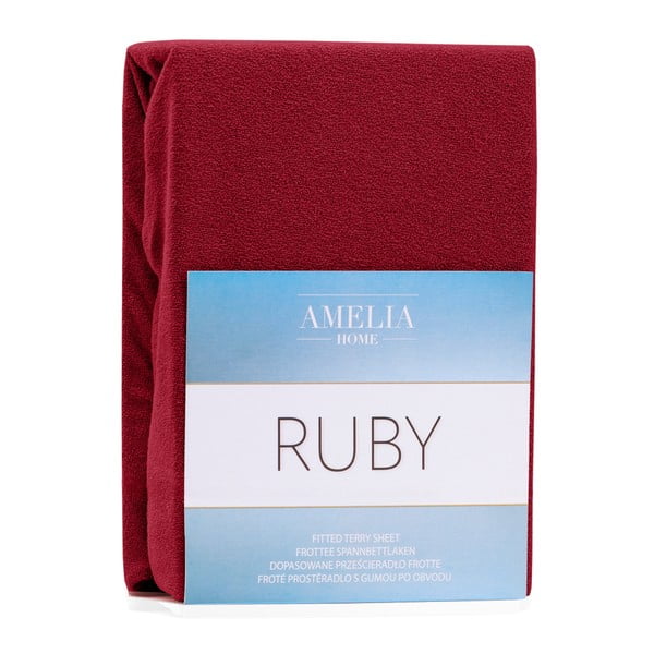 Tmavočervená elastická plachta na dvojlôžko AmeliaHome Ruby Siesta, 200-220 x 200 cm-image-1