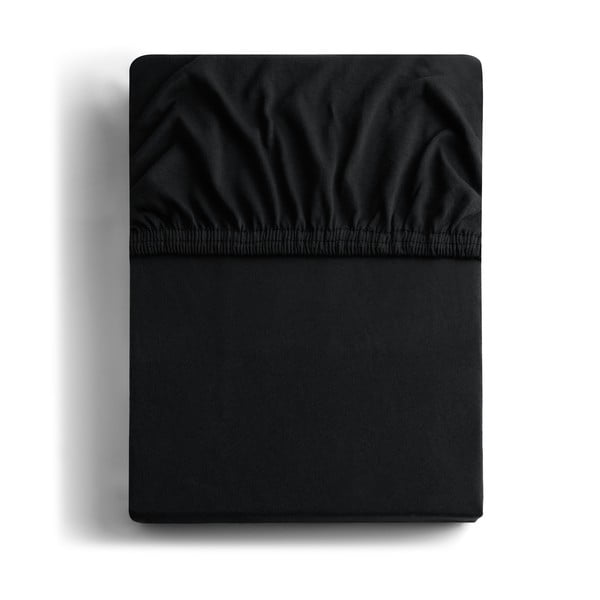Čierna elastická bavlnená plachta DecoKing Amber Collection, 100 - 120 × 200 cm