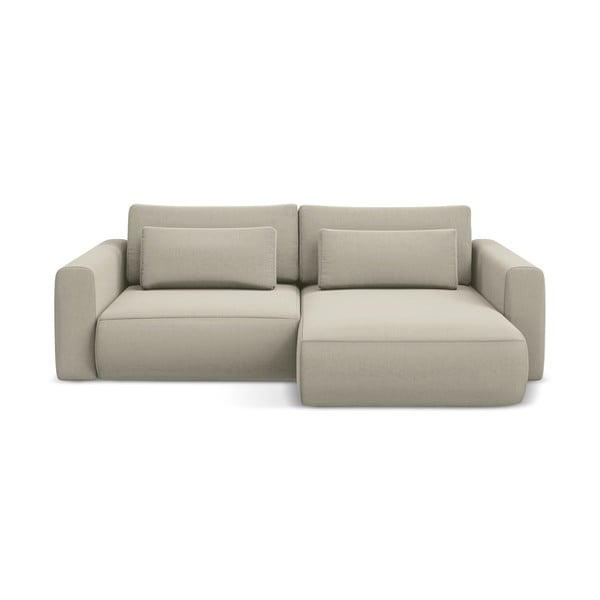 Béžová zamatová rozkladacia/s úložným priestorom rohová pohovka (pravý roh/s leňoškou) Kapua – Makamii