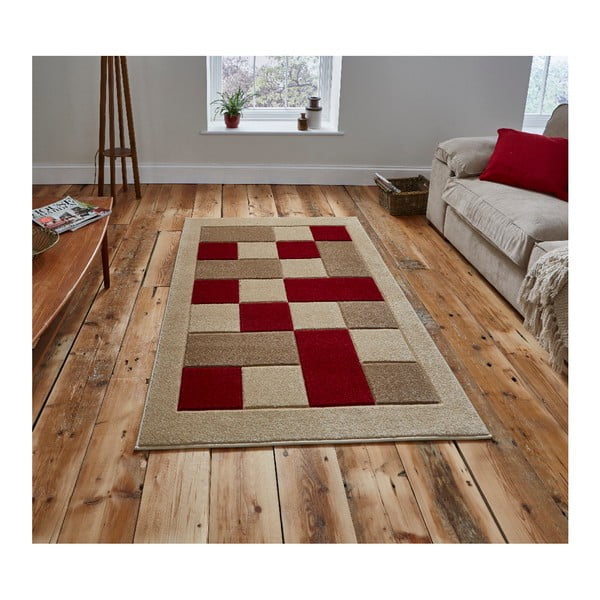 Béžovo-červený koberec Think Rugs Matrix, 80 × 150 cm