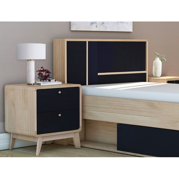 Čierny nočný stolík v dekore duba Cassie - Støraa-image-1