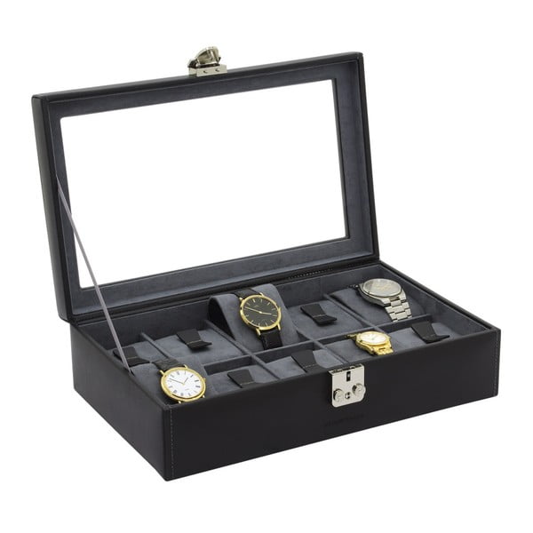 Čierny kožený kožený box na 10 hodiniek Friedrich Lederwaren Infinity