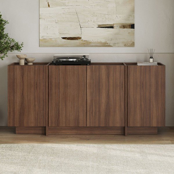 Komoda v dekore orecha s otvorom pre káble v tmavo prírodnej farbe 180x80x45 cm Dorma – Kalune Design-image-1