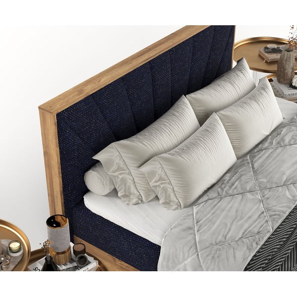 Boxspring posteľ s úložným priestorom v tmavomodro-prírodnej farbe 180x200 cm Asahi – Maison de Rêve-image-1