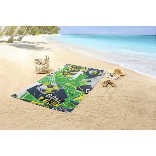 Zelená detská zamatová plážová osuška 75x150 cm Goaltime – Good Morning-image-1