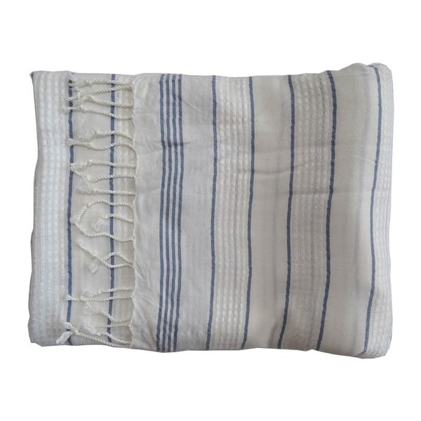 Modro-biela ručne tkaná osuška z prémiovej bavlny Bodrum, 100 × 180 cm
