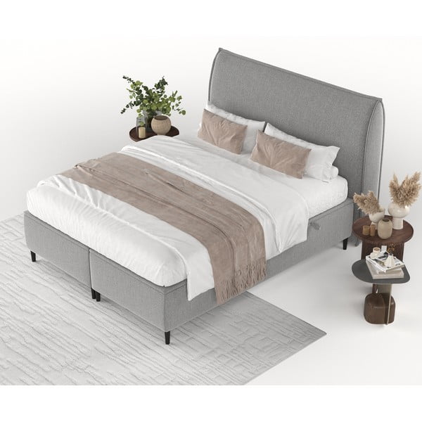 Svetlosivá čalúnená dvojlôžková posteľ s úložným priestorom 140x200 cm Draco – Maison de Rêve-image-4