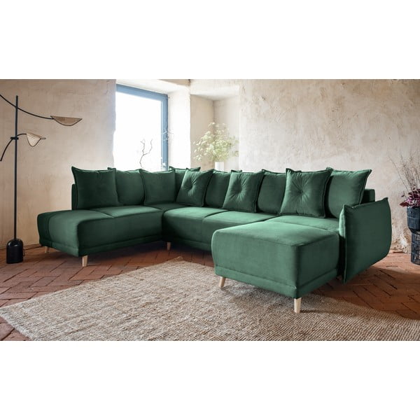 Zelená menčestrová rozkladacia rohová pohovka (ľavý roh/do "U") Lazy Lukka – Miuform-image-3