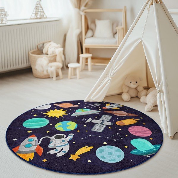 Tmavomodrý prateľný detský hrací koberec ø150 cm Into The Space – Mila Home-image-4