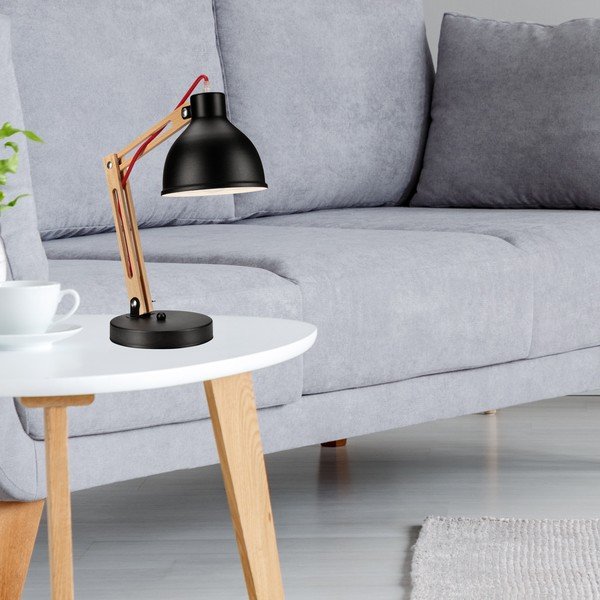 Čierno-hnedá stolová lampa s kovovým tienidlom (výška 44 cm) Marcello – LAMKUR-image-1
