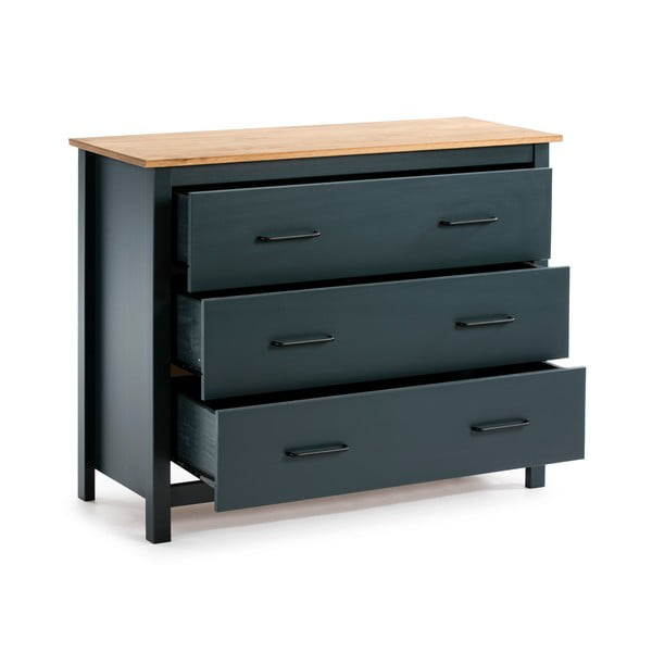 Tmavomodrá nízka komoda z borovicového dreva 100x80 cm Miranda – Marckeric-image-3