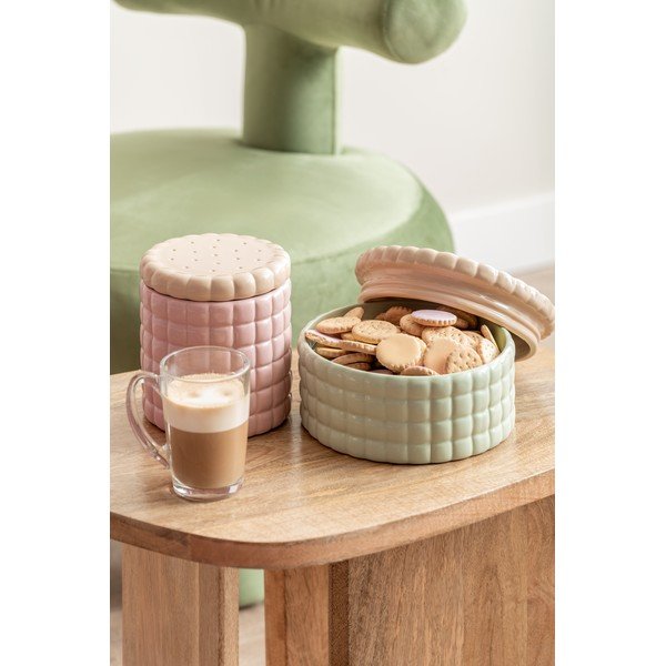 Svetloružový dekoratívny keramický úložný box ø 14x15 cm Biscuit Box – PT LIVING-image-1