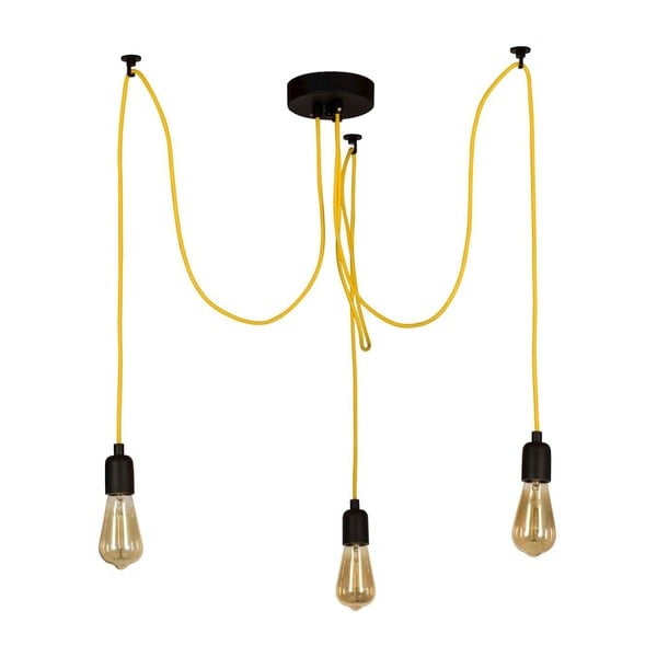 Žlté závesné svietidlo Wire Hanging Lamp Larro, 3 žiarovky