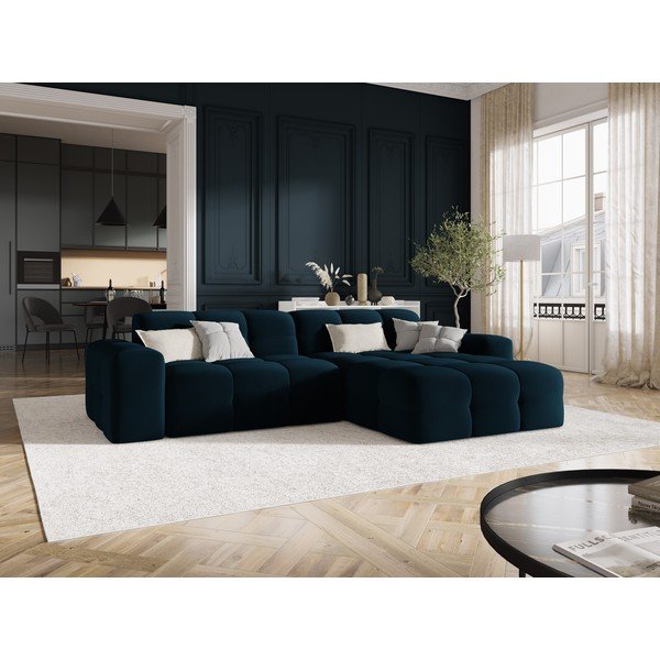 Tmavomodrá zamatová rohová pohovka (pravý roh) Kendal - Micadoni Home-image-1