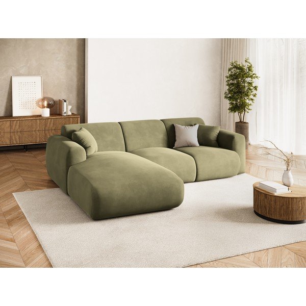 Khaki zamatová rohová pohovka (ľavý roh/s leňoškou) Molino – Micadoni -image-1