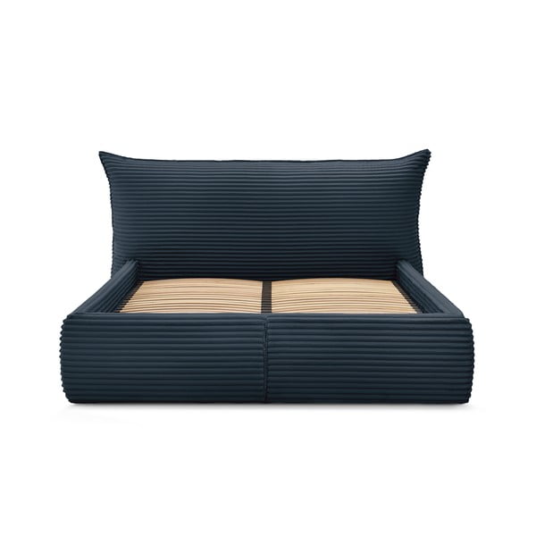 Tmavomodrá čalúnená dvojlôžková posteľ s úložným priestorom a roštom 180x200 cm Jade – Bobochic Paris-image-1