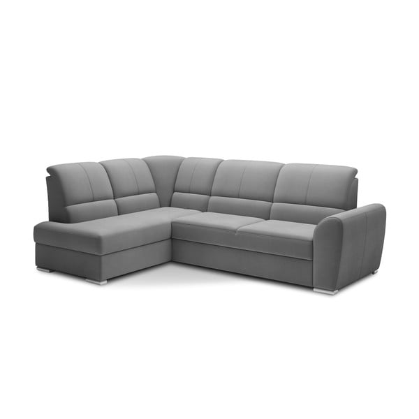 Sivá zamatová rozkladacia/s úložným priestorom rohová pohovka (ľavý roh/do L) Siber – ELTAP-image-2