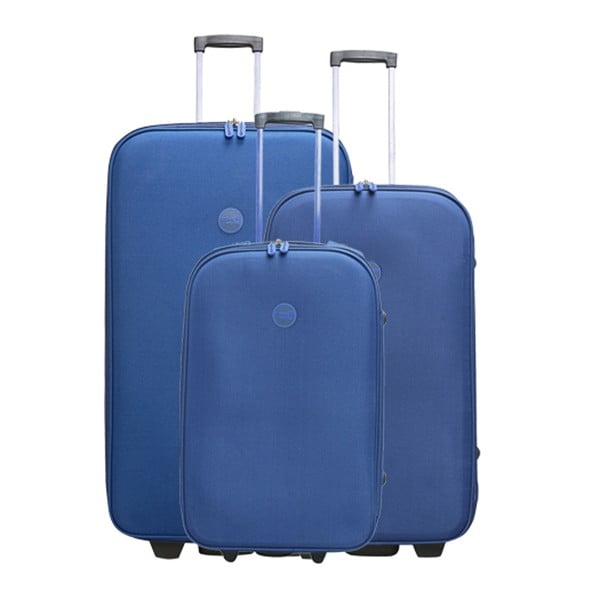 Sada 3 modrých cestovných kufrov na kolieskach Travel World Let's Go
