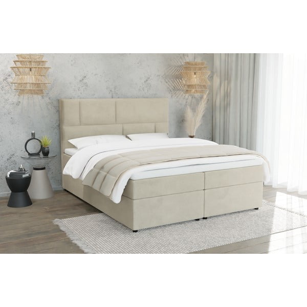 Béžová boxspring posteľ s úložným priestorom 180x200 cm Lola – Ropez-image-2