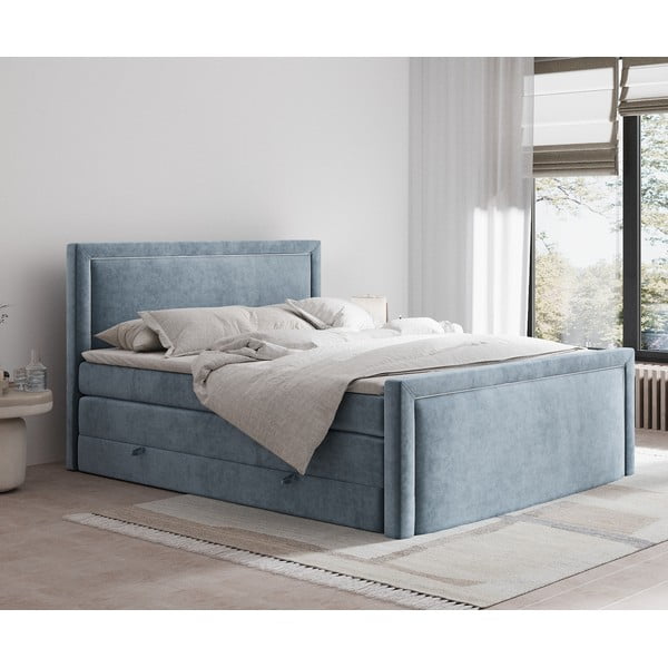 Modrá boxspring posteľ s úložným priestorom 200x200 cm Lavenda – Maison de Rêve-image-1