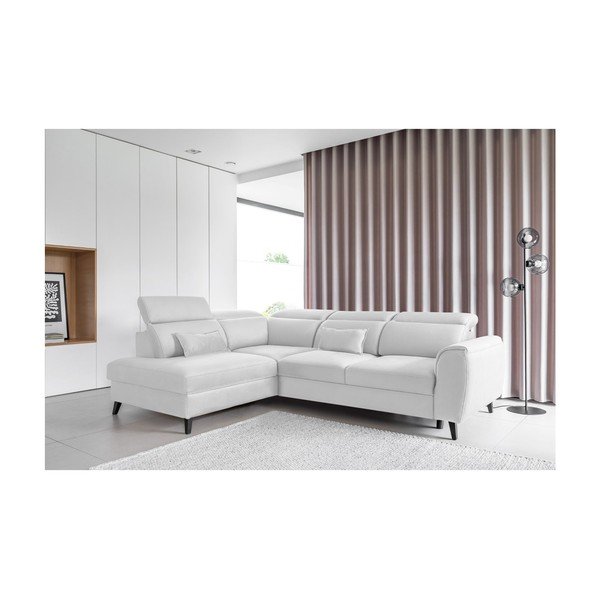 Biela zamatová rozkladacia/s úložným priestorom rohová pohovka (ľavý roh/do L) Noble – ELTAP-image-1