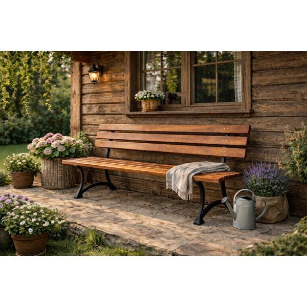 Drevená záhradná lavica v prírodnej farbe – Rojaplast-image-4