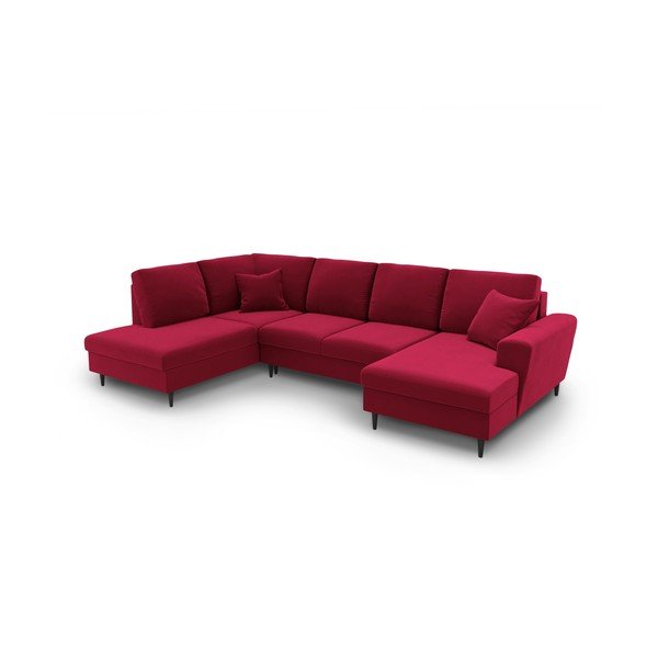 Červená zamatová rozkladacia/s úložným priestorom rohová pohovka (ľavý roh/do "U") Kyoto – Cosmopolitan Design-image-1