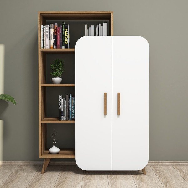 Biela skriňa s policami v dekore orechového dreva Garetto Form-image-4