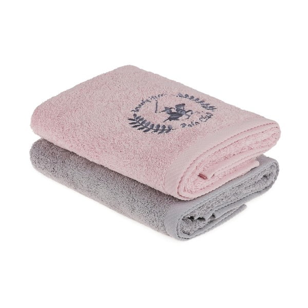 Sada 2 sivo-ružových uterákov na ruky, 90 x 50 cm