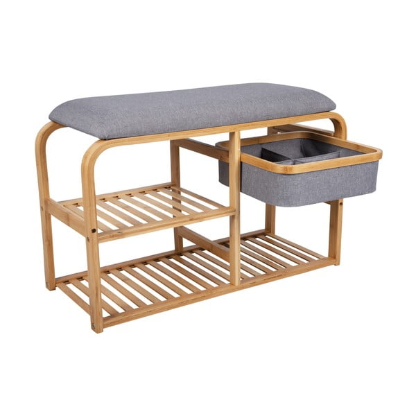 Bambusový polica na topánky so sivým polstrovaním Leitmotiv Bench, šírka 70 cm-image-4