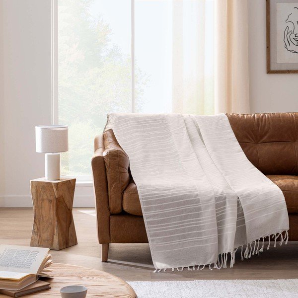 Krémovobiely bavlnený pléd 125x150 cm Lilia – douceur d'intérieur-image-1