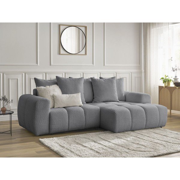 Sivá rozkladacia/s úložným priestorom rohová pohovka z textílie buklé (pravý roh/s leňoškou) Roxelane – Bobochic Paris-image-4